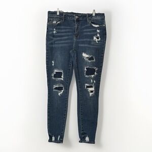 Judy Blue Distressed Jeans Womens‎ Dark Wash Skinny Fit Patch Stretch size 15/32